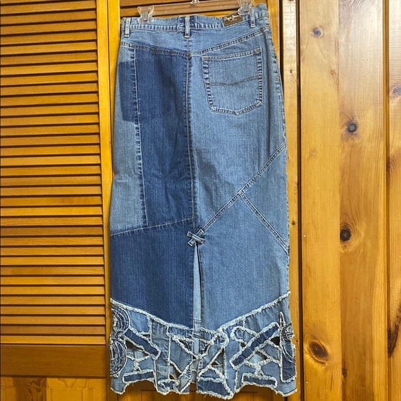Pepe Gecma Denim Patchwork Maxi Skirt length 37”waist 15” - Picture 3 of 6